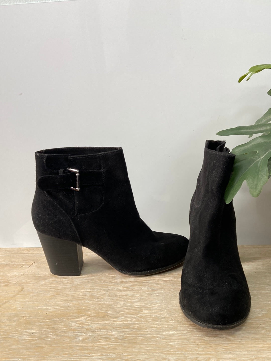 BERSHKA. Botin negro antelina hebilla T.38