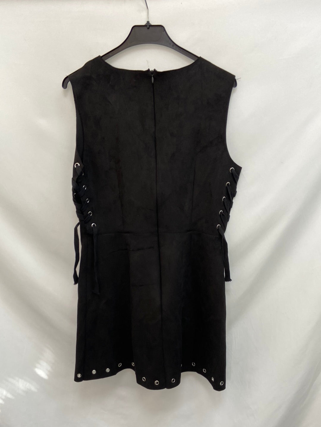 MANGO.Vestido negro antelina cuerdas T.L